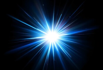 Bright blue light burst with radiant rays on black background. Abstract glowing star explosion effect. Shining light flare. Dramatic backdrop for space or energy theme