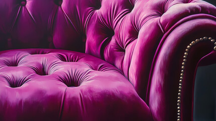 Obraz premium An upholstered fuchsia armchair covered with velvet close-up. Velour. Illustration