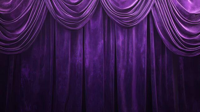 Amethyst purple velvet fabric stage curtains with dramatic folds background. Velour. Illustration