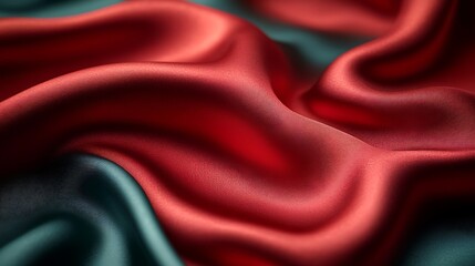 Obraz premium Bright red green background Satin silk fabric Luxurious elegant premium festive Christmas feel Shiny glitter shimmer silky Drapery fold crease Holiday joy and warmth