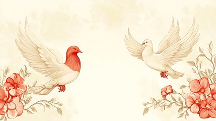 Elegant Doves in Flight with Delicate Floral Accents