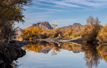 Colorful Salt River Late Fall Reflection In Arizona