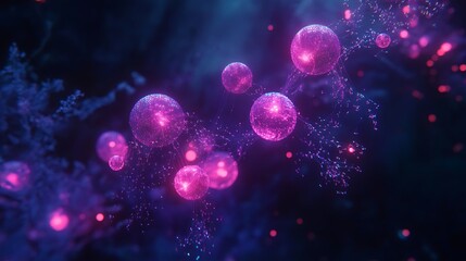 Glowing digital spheres forming dynamic futuristic networks, 