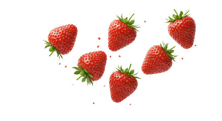 flying strawberries isolated on transparent background, cutout