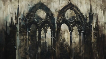 Gothic Artinspired painting where pointed arches intricate details and a sense of mystery and darkness define the composition