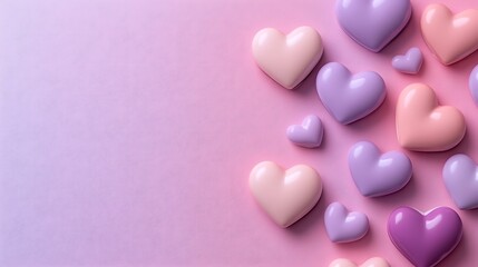 Fototapeta premium Pastel Hearts Scattered on Pink Background