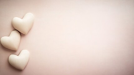 Obraz premium Three Off White Hearts on Pink Wooden Background