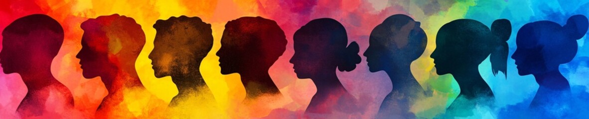 Colorful silhoutte of diverse faces, diversity, equity and inclusion
