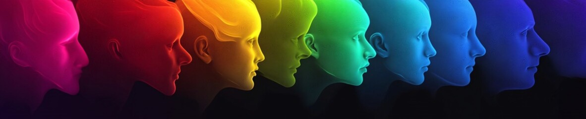 Colorful silhoutte of diverse faces, diversity, equity and inclusion
