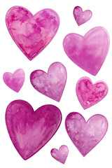 Obraz premium Watercolor heart illustrations, pink shades, romantic design elements, perfect for Valentine's Day, love themes.