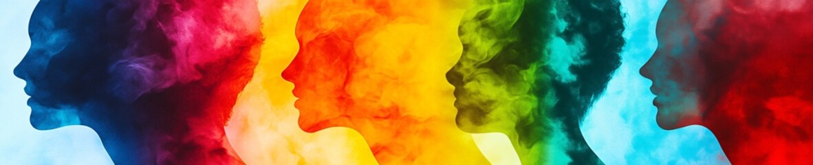 Colorful silhoutte of diverse faces, diversity, equity and inclusion