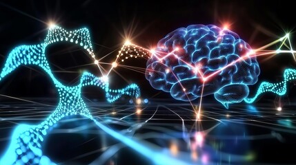Fototapeta premium Neural networks deep learning prediction concept. Colorful digital brain with neural connections and abstract light effects.