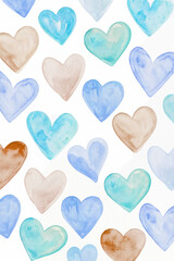 Watercolor heart patterns, soft pastel colors, romantic design, seamless background, artistic texture, love theme.