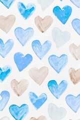 Watercolor heart pattern, soft blue tones, romantic design, seamless background, artistic texture, perfect for stationery.