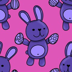 Spring animals seamless rabbit and easter eggs pattern for wrapping paper