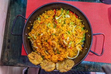 Food of the Caribbean coast of Colombia - arroz con camaron (rice with shrimps)