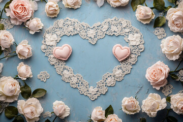 Fototapeta premium An elegant floral lace design with roses embedded in a heart motif