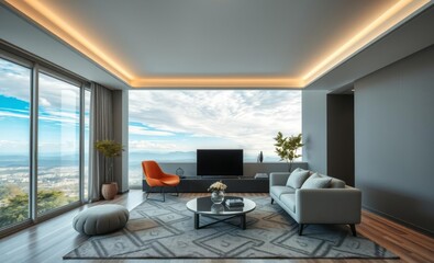 Japandi minimalist living room with accent chair and grey wall Japandi interior design interior design japandi style modern