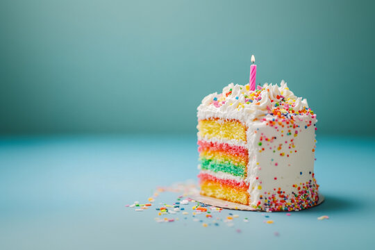 colorful birthday cake on a blue background 