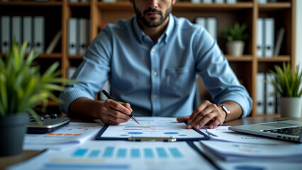 hr manager carefully reviews complaint files in an organized office, emphasizing fairness and thoroughness in workplace conflict resolution.  