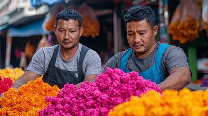 Skilled Traditional Craftsmen Creating Colorful Festival Decorations with Cultural Significance