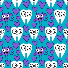 Fototapeta premium Medicine seamless teeth pattern for doctors accessories and drugstore packaging