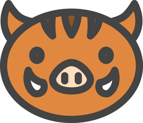 カラー動物の単品アイコン　猪