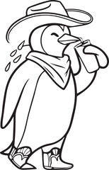 A black line art illustration of a pengun