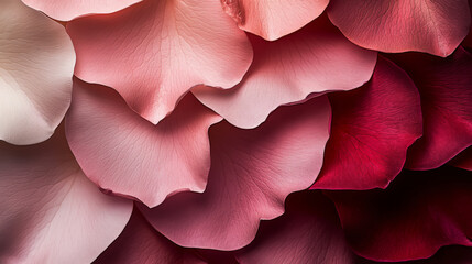 Fototapeta premium Layered rose petals in shades of pink and red create a stunning floral texture