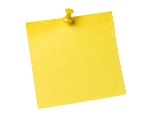 yellow note paper with push pin, transparent background png