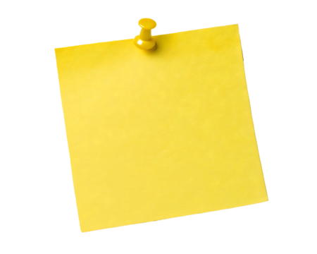 yellow note paper with push pin, transparent background png