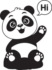  Panda with black eyes white background illustration art