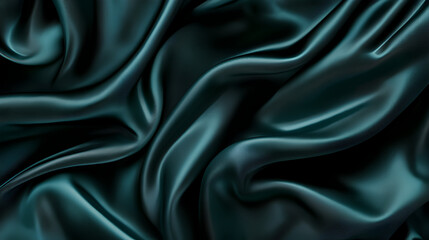 Obraz premium Black dark teal jade emerald sea aventurine green abstract background. Silk satin fabric. Glitter shimmer. Color gradient. Line stripe wave shadow. Drapery curtain. Luxury elegant subtle. Blank design