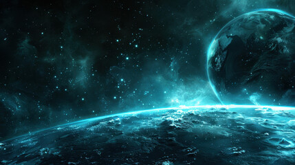 Obraz premium Marvel at Earths beauty from space, surrounded by dazzling stars in a vast cosmic backdrop, inviting exploration.