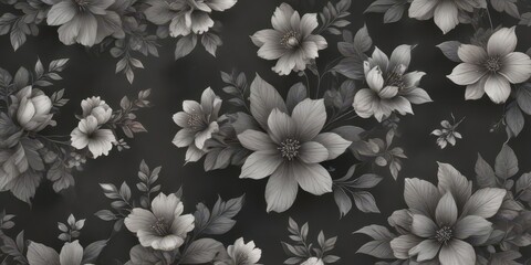 Delicate floral patterns in charcoal grey on a subtle texture background,  small flowers,  floral pattern,  interior design elements