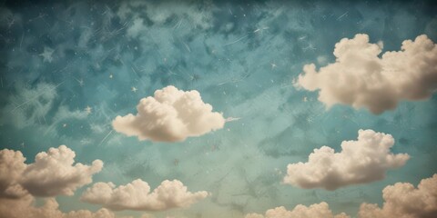 Distressed paper with retro sky pattern featuring clouds and stars ,  sky,  vintage,  abstract