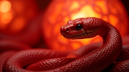 Fototapeta premium Crimson Serpent: A Close-Up of a Fiery Red Snake