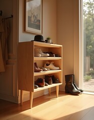 Stylish Wooden Shoe Rack for Modern Entryway Organization create with ai