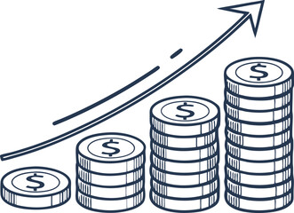 Accurate piles of coins growing up vector illustration.