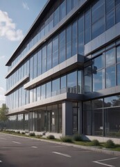 Obraz premium Office building exterior with large windows and a flat roofline, building, minimalist, steel