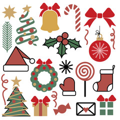 Christmas and New Year decorations icons set