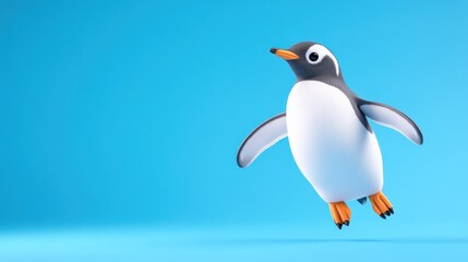 Obraz premium A playful cartoon penguin against a vibrant blue background.