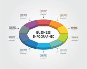 Decagon isometric shape template for business infographic for presentation for 10 element