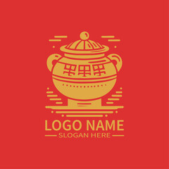 Chinese Porcelain Logo Design, Oriental Vase Logo, Traditional Chinese Pottery, Ceramic Art Logo, Luxury Home Decor Logo