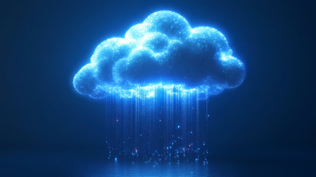 3d illustration of cloud computing concept with glowing digital connections on a blue background, representing data storage and technology. Clouded. Illustration