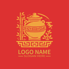 Chinese Porcelain Logo Design, Oriental Vase Logo, Traditional Chinese Pottery, Ceramic Art Logo, Luxury Home Decor Logo