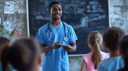 Smiling Doctor Explains Medicine To Children