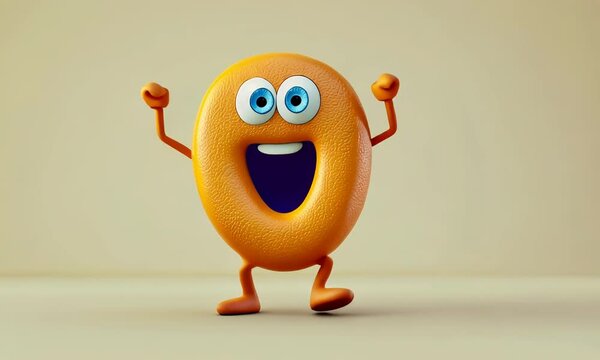 3D child animated dancing character mascot letter O on flat beige background
