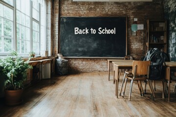 Bright classroom welcome with a back to school theme and natural light on wooden floors inviting students to learn