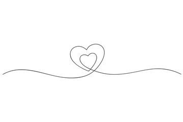 Hearts continuous one line art drawing, Symbol of love one line for valentine's day concept